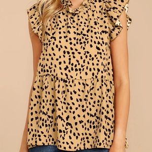 Entro Ruffle Tunic Navy spots/tan background size L